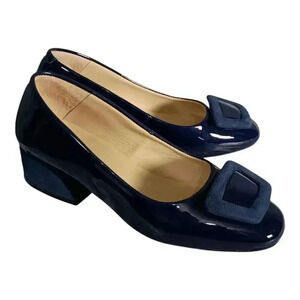 Girotti Classic Heeled Shoes Slip On Navy Blue Leather Handmade 35/US 4 - 5
